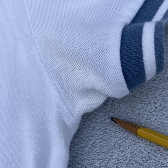 Black Number Polo Shirt Men's Size M/L White with Blue Collar 100% Cotton Pocket - Picture 12 of 13